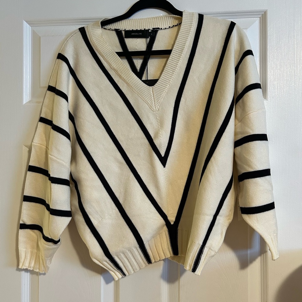 Women's Cream and Black Striped Sweater